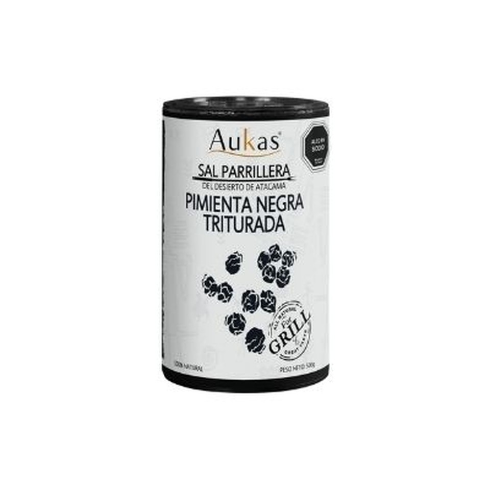 Sal Parrillera con Pimienta Negra Triturada Aukas 500g.
